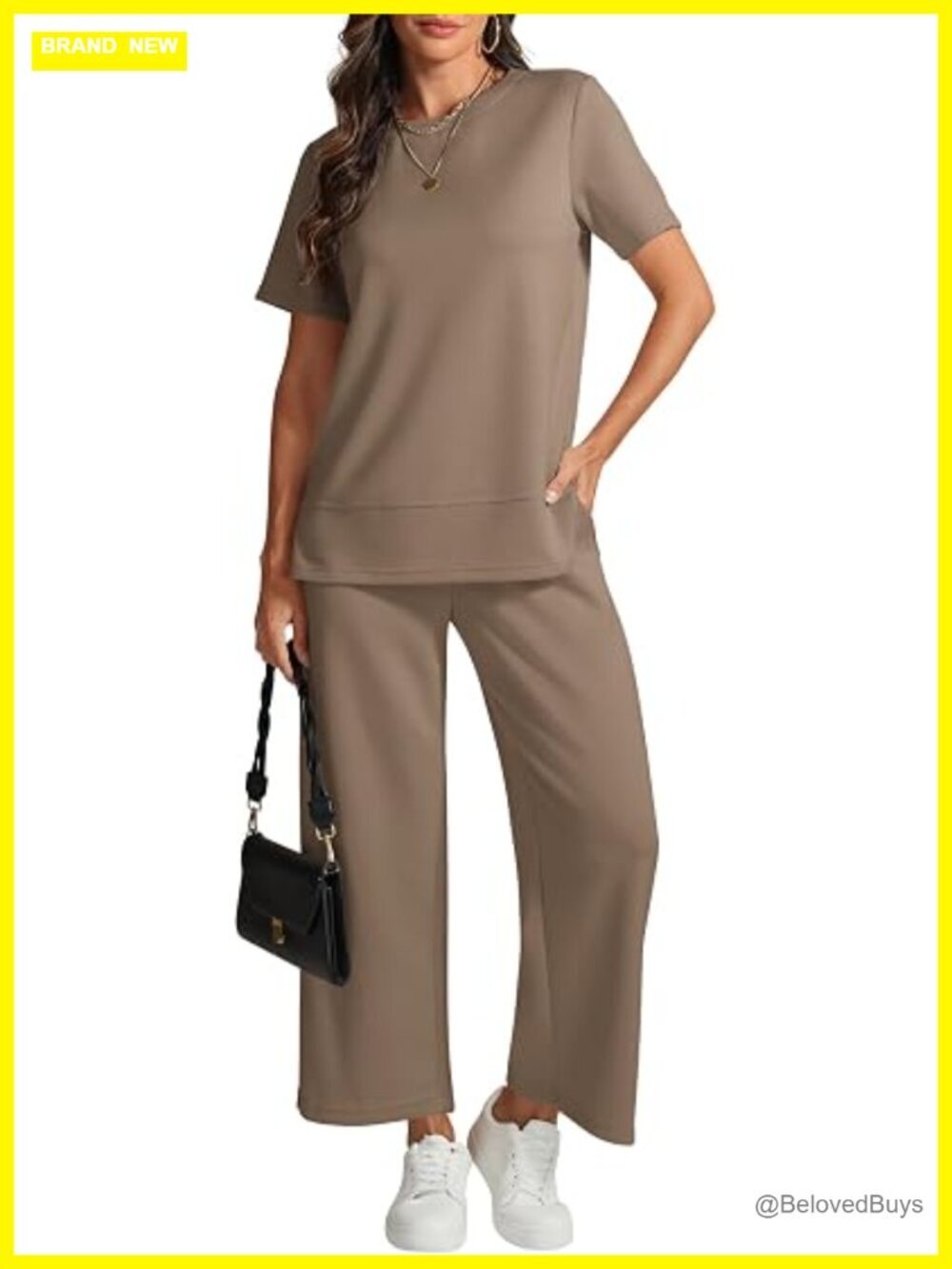 Women's 2 Piece Lounge Set Crew Neck Short Sleeve Top Elastic Waist Wide Leg